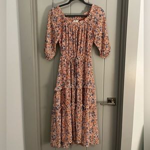 Lush floral chiffon off the shoulders midi dress